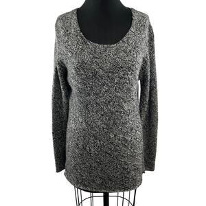 Neiman Marcus Gray Sweater Cashmere Scoop Neck Marled Knit Fleece Size Medium M